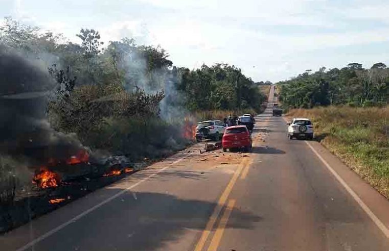 BR-163: acidente envolve cinco veículos entre Itaúba e Sinop; um pegou fogo