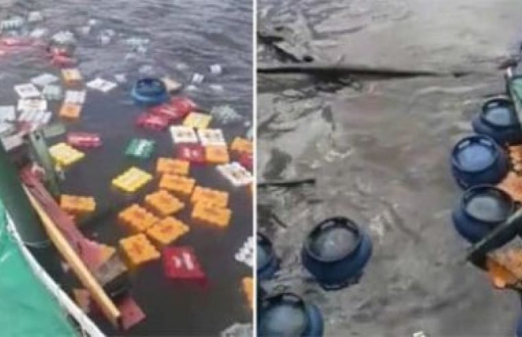 Barco vira na região da ilha de Boipeba, na BA, e carga com cerveja e botijões cai no mar