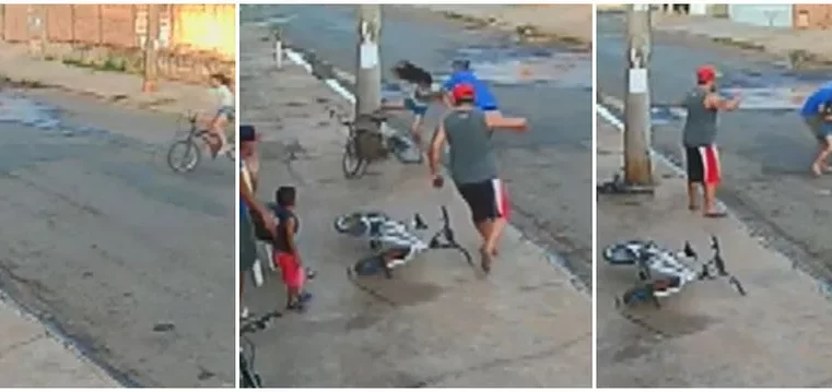 Homem salva criança segundos antes de bicicleta bater em poste em Américo Brasiliense