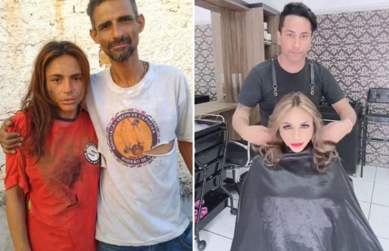 Cabeleireiro faz transformação para casal sem teto ir a entrevista de emprego