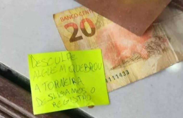 Vendedor é surpreendido com bilhete, pedido de desculpas e dinheiro para conserto de torneira; entenda