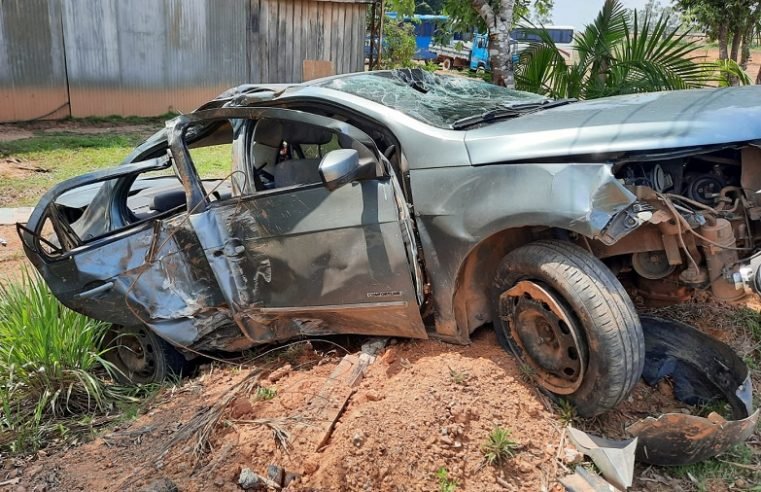 Alta Floresta: seis pessoas ficam feridas após veículo atingir poste e tombar na perimetral Teles Pires