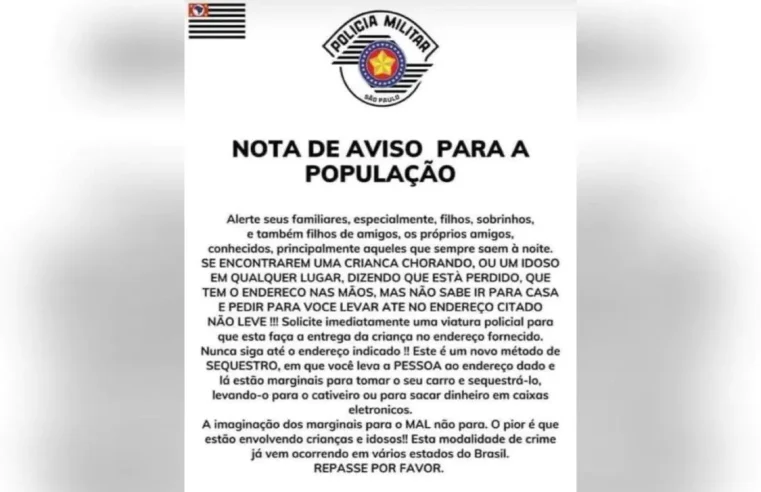 Mensagem sobre sequestro que circula em BH, é falsa, mas oferece dica valiosa