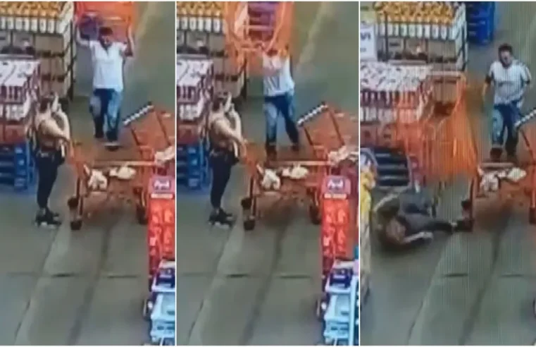 Homem joga carrinho de compras em mulher dentro de supermercado em Goiás