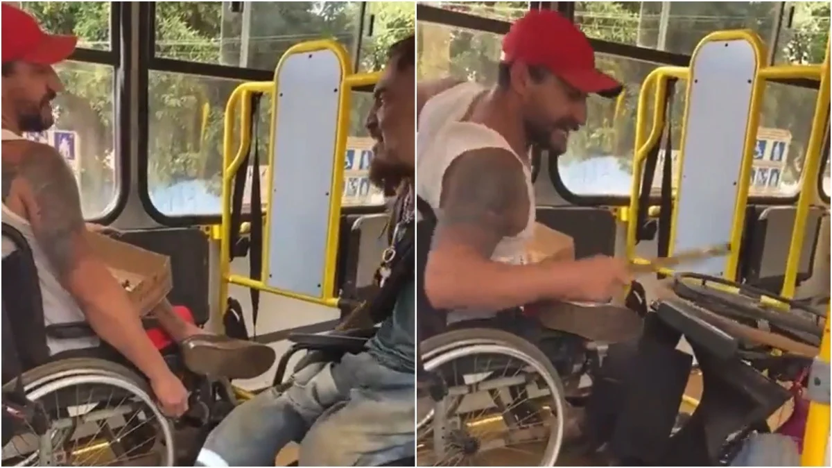 Cadeirantes brigam dentro de ônibus e um deles é derrubado em MS