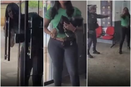 Mulher quebra porta de delegacia com pedra e ameaça policial em MT