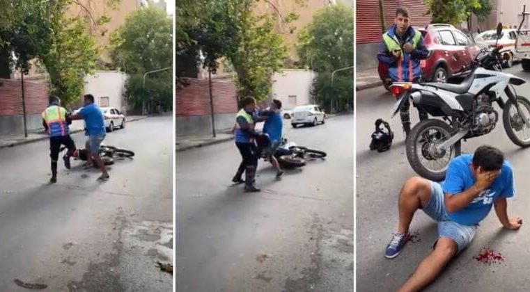 Taxista cai duro no chão após ser nocauteado por guarda de trânsito
