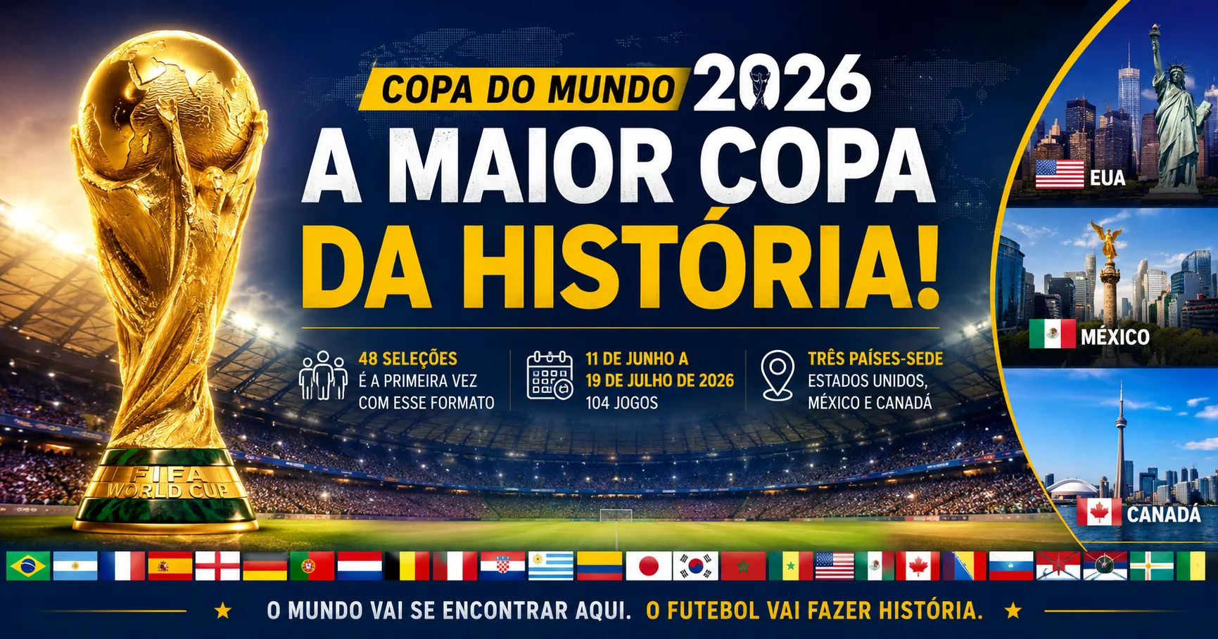 Copa do Mundo 2026: maior edição da história terá 48 seleções e promete recordes