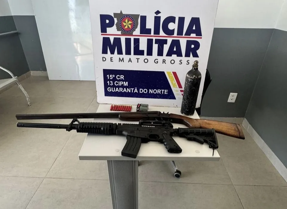 Armas são apreendidas na casa de suspeito de feminicídio em Guarantã do Norte