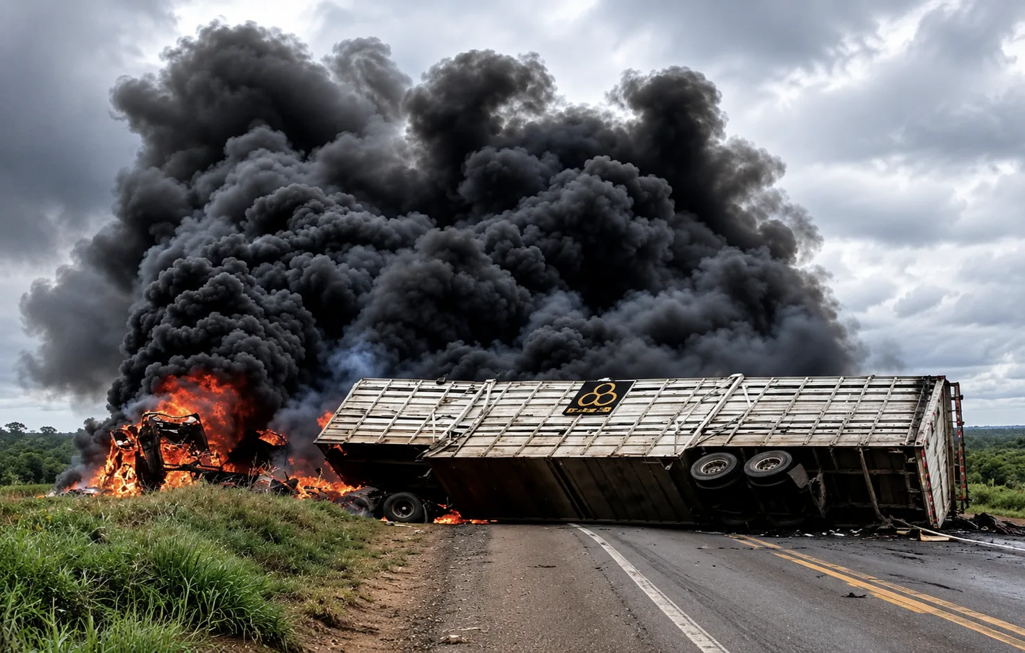 Duas pessoas morrem em grave acidente envolvendo carreta boiadeira, caminhões, viatura da PM e caminhonete na BR-174