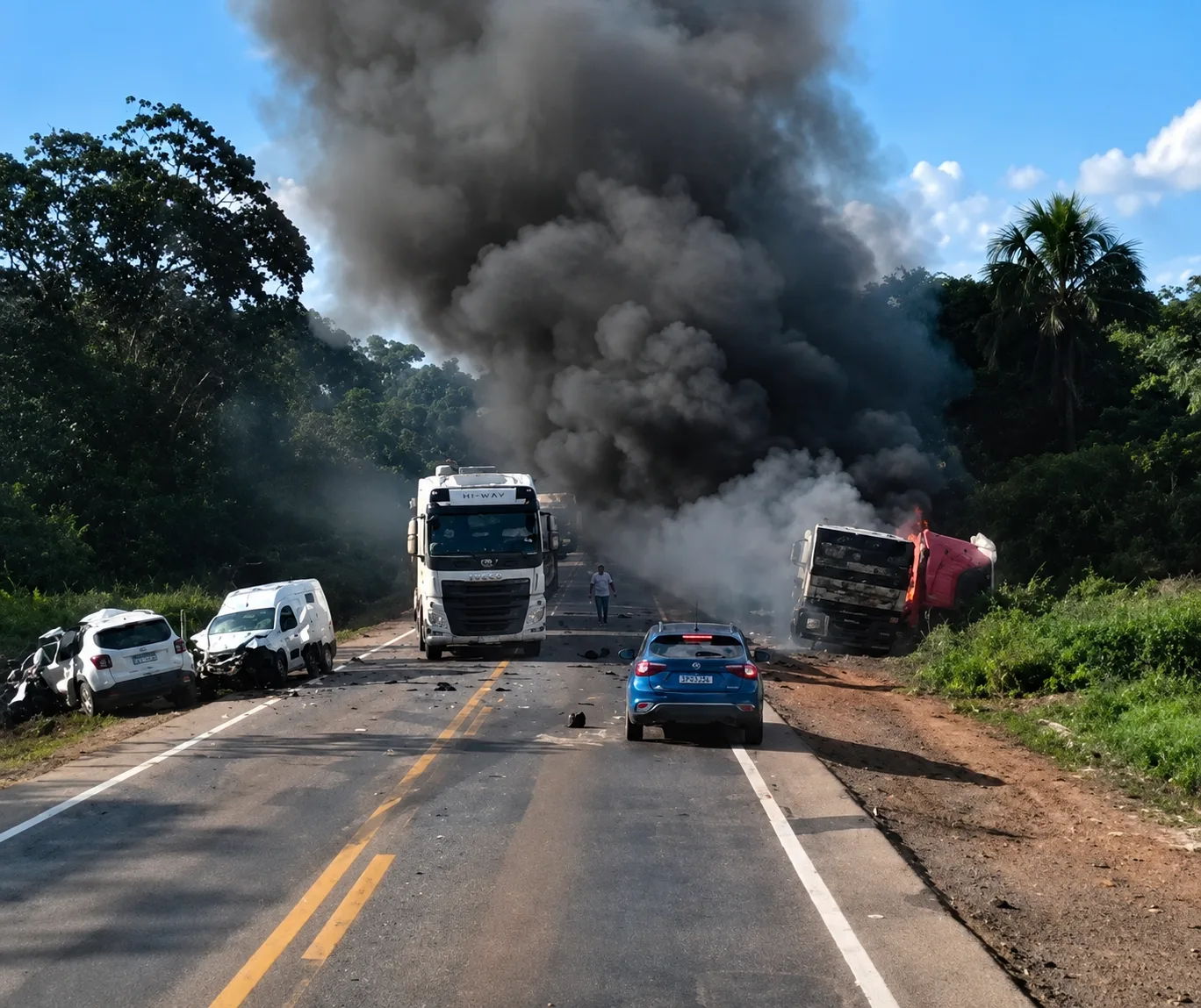 Irmãos de Santa Catarina morrem em grave acidente com carreta na BR-163; sobrevivente de Cascavel é levado em estado grave para hospital de Sinop